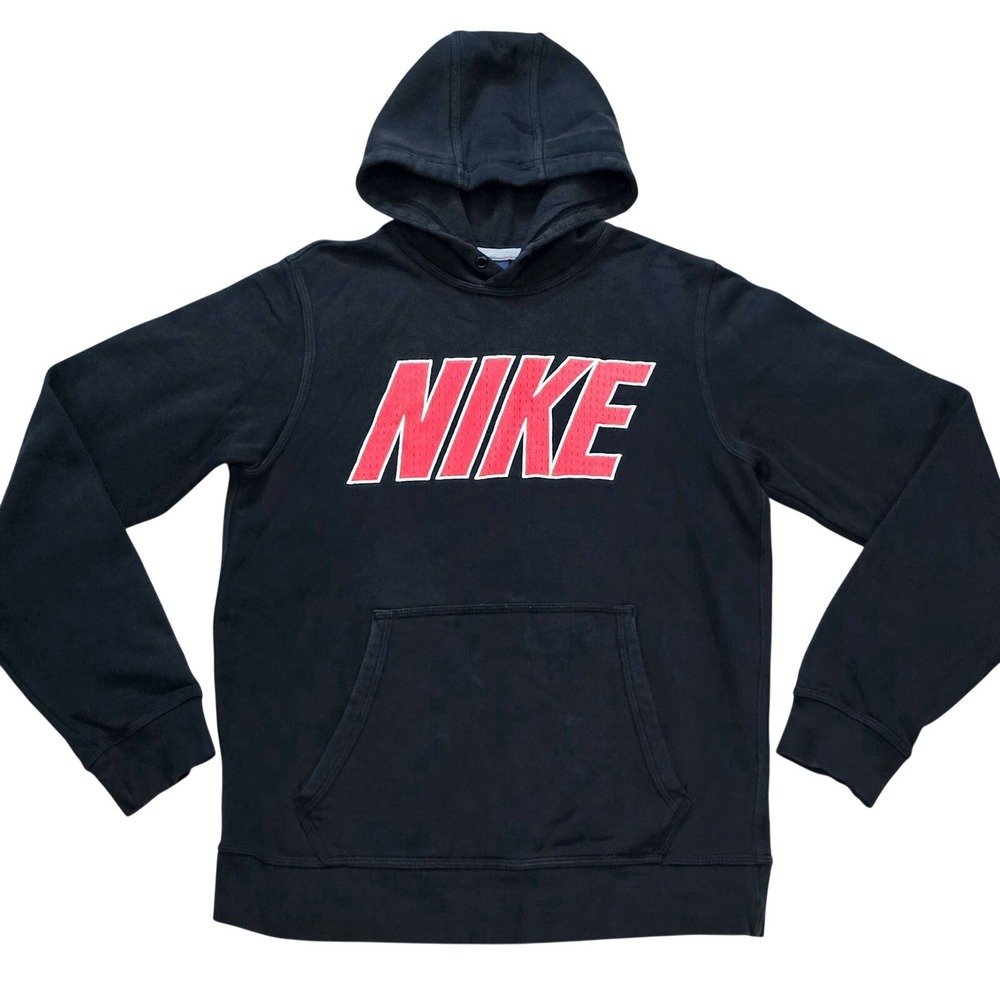 Nike Men's Size Small Black Hoodie Pullover Red White Logo Sweatshirt